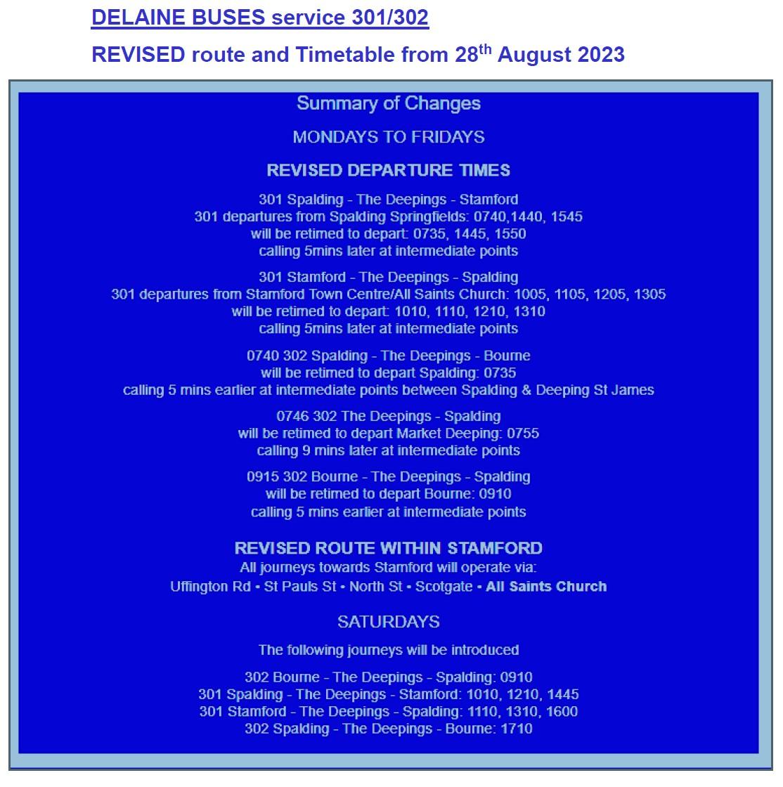 Aug app 2 delaine service 301 302 changes from 28 august 2023