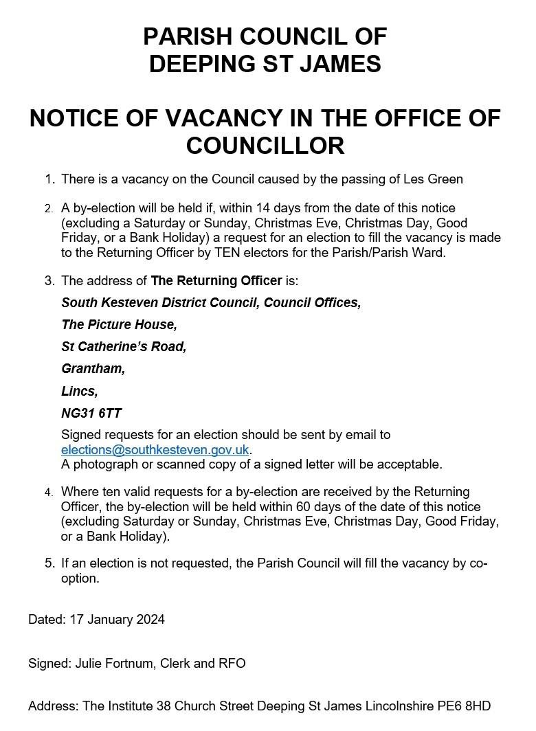 Notice of vacancy les green jan24